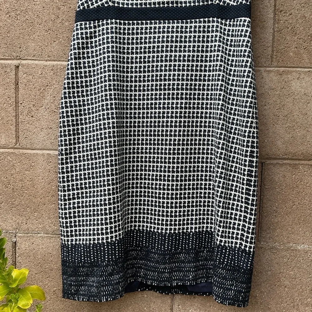 NWOT J. Crew Checkered Tweed Sheath Midi Dress Navy White Size 12T Bodycon Chic